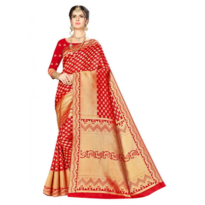 Women's Banarasi silk Saree with Blouse (Red, 5-6mtr)