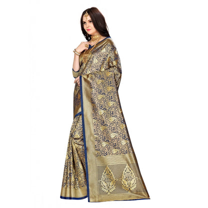 Women's Banarasi silk Saree with Blouse (Navy blue, 5-6mtr)