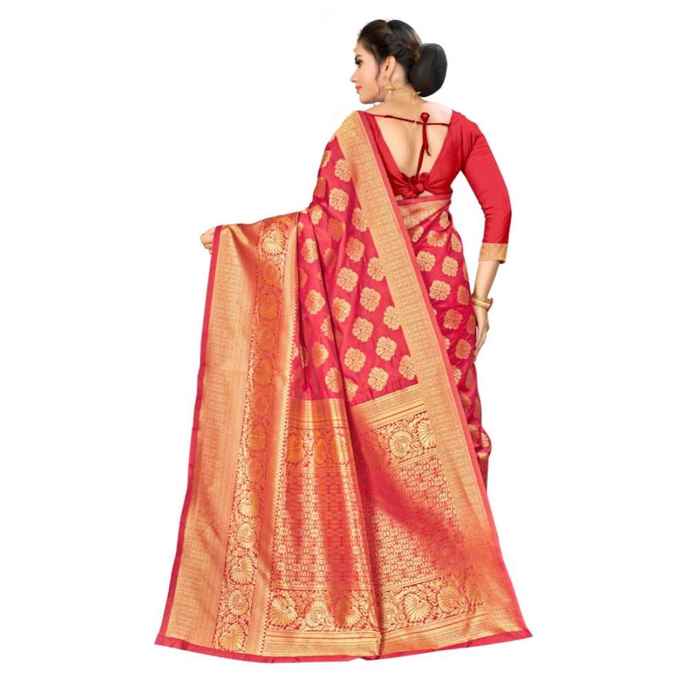 Women's Banarasi silk Saree with Blouse (Red, 5-6mtr)