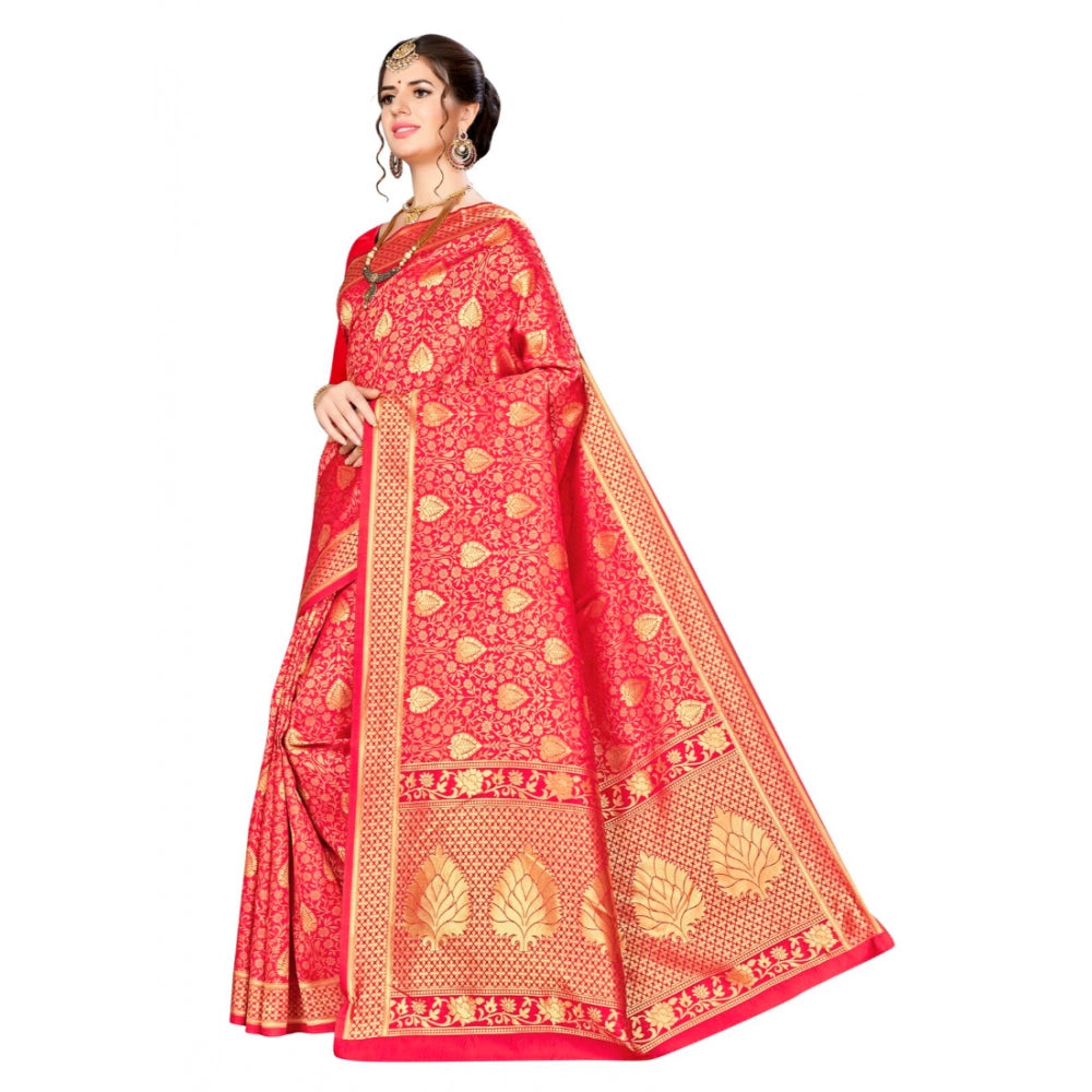 Women's Banarasi silk Saree with Blouse (Red, 5-6mtr)