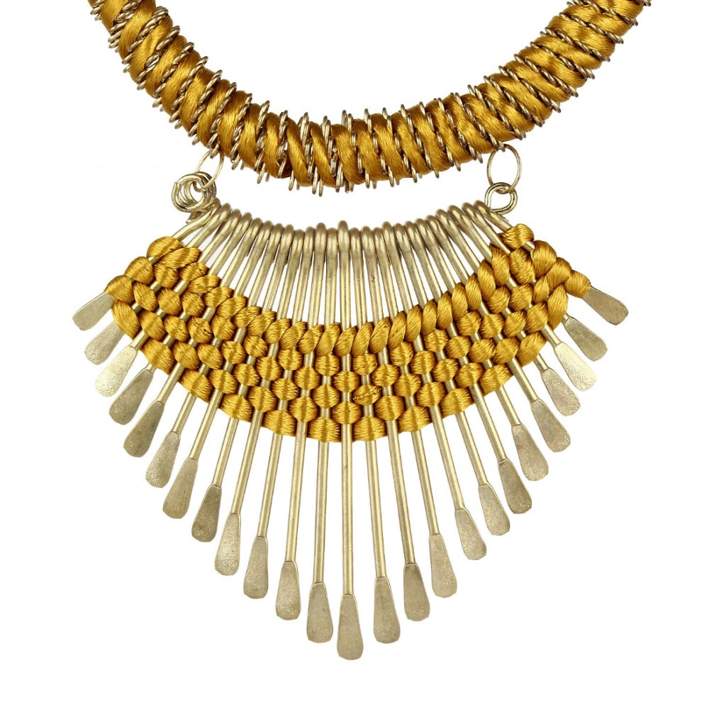 Designer Metal and Yellow Thread Necklace