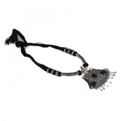 High Finished Black Beads and Oxidized Silver Pendant Designer Necklace