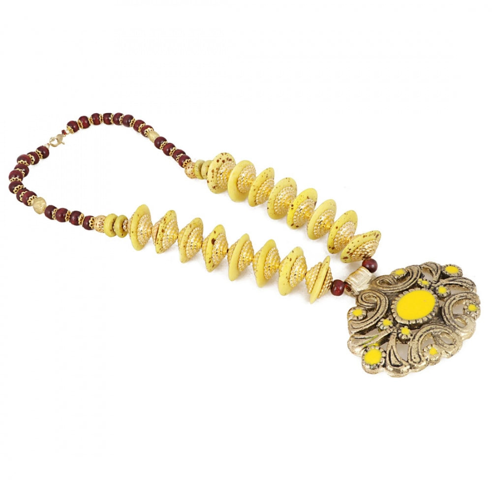 Designer Yellow and Golden Beads Necklace