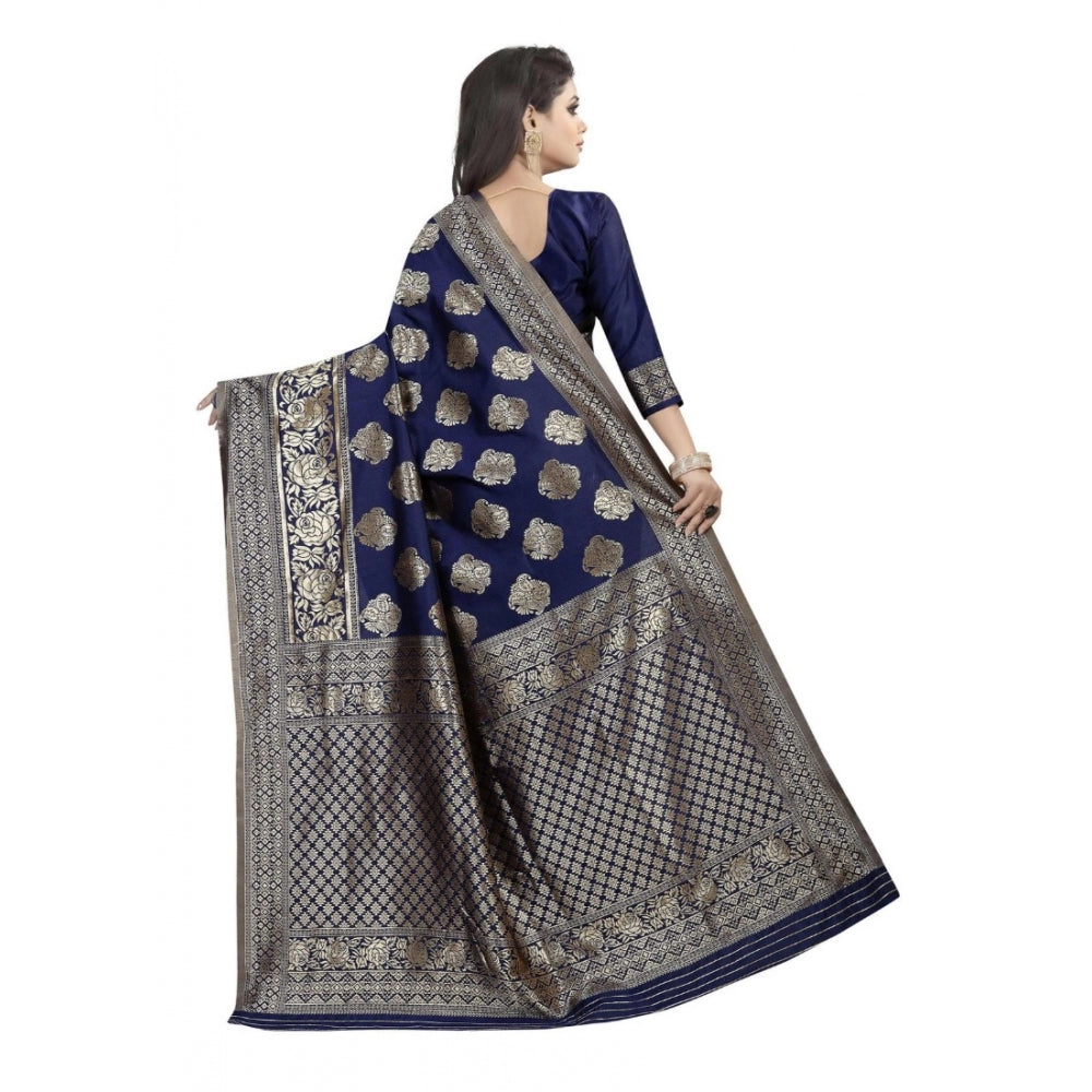 Women's Kota Banarasi Silk Saree with Blouse (NavyBlue,5-6 mtrs)