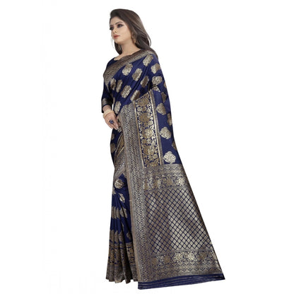 Women's Kota Banarasi Silk Saree with Blouse (NavyBlue,5-6 mtrs)