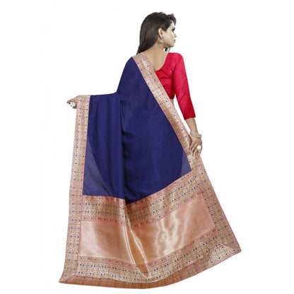 Women's Vichitra Silk Saree with Blouse (Blue,5-6 mtrs)