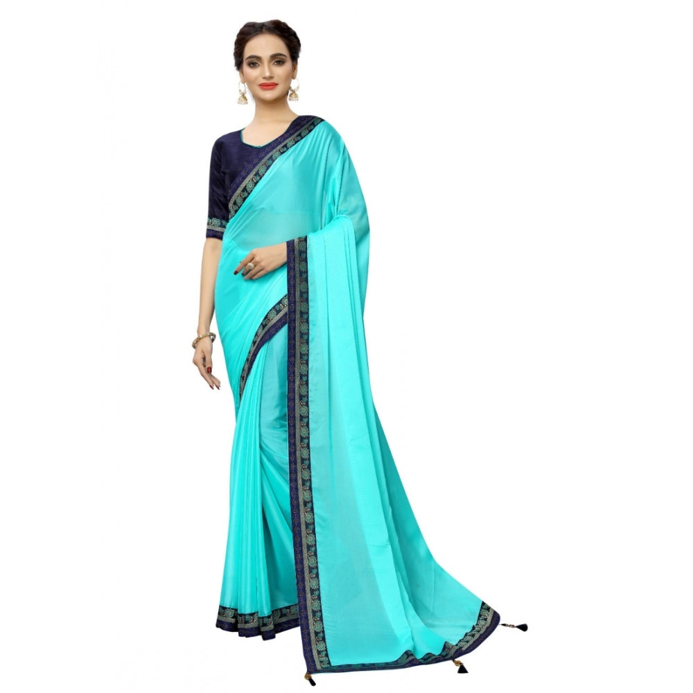 Women's Rangoli Silk Saree with Blouse (SkyBlue,5-6 mtrs)