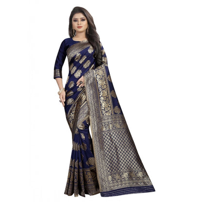 Women's Kota Banarasi Silk Saree with Blouse (NavyBlue,5-6 mtrs)