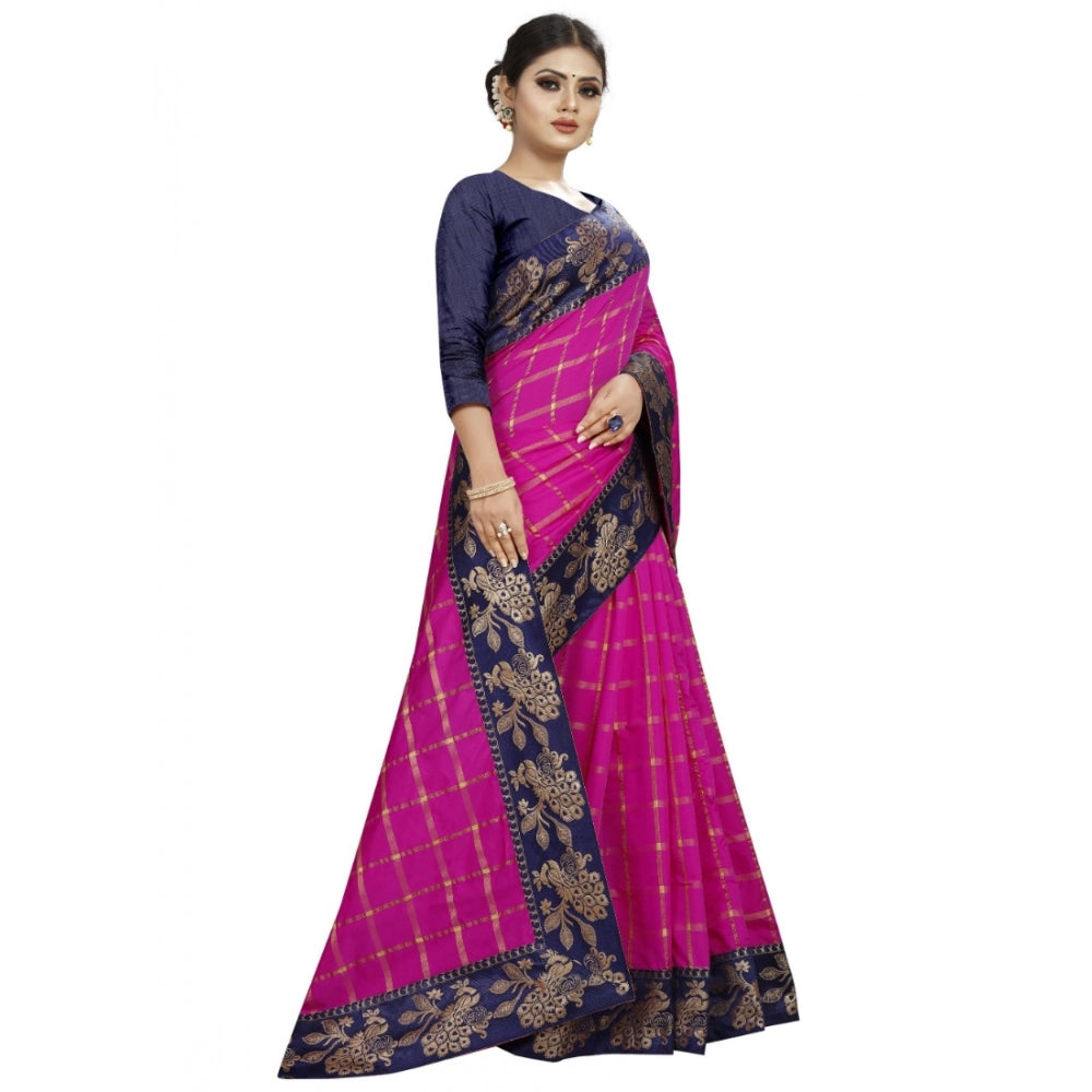 Women's Panetar Silk Saree with Blouse (Pink,5-6 mtrs)