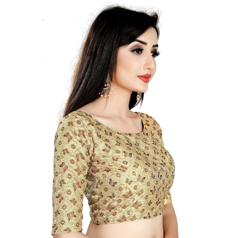 Generic Women's Brocade, Inner-Cotton Full Stitched Padded Blouse (Chiku cofee)