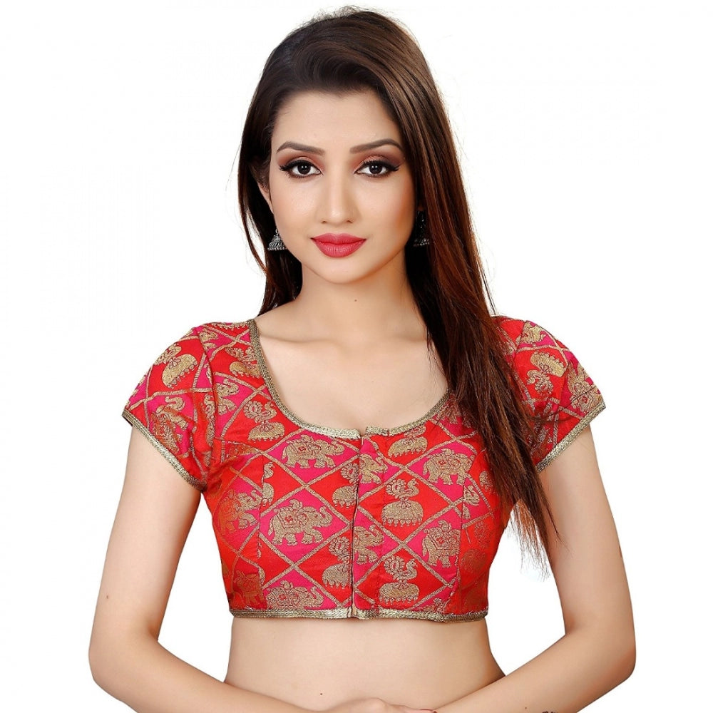 Generic Women's Brocade, Inner-Cotton Full Stitched Padded Blouse (Red)