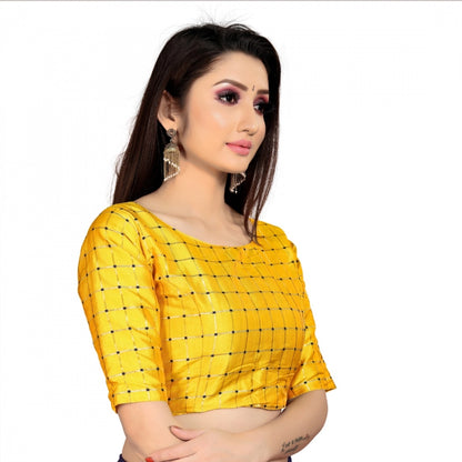 Generic Women's Brocade, Inner-Cotton Full Stitched Padded Blouse (Yellow )