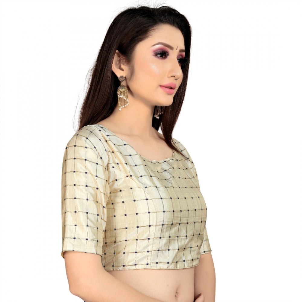 Women's Brocade, Inner-Cotton Full Stitched Padded Blouse (Chiku )