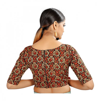 Generic Women's Brocade, Inner-Cotton Full Stitched Padded Blouse (Black Red)