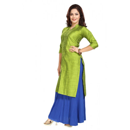 Women's Silk Self Pattern Straight Kurti-Green