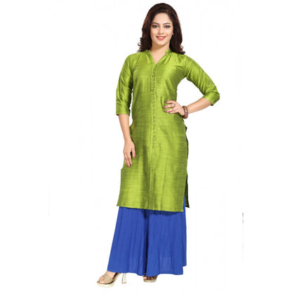 Women's Silk Self Pattern Straight Kurti-Green