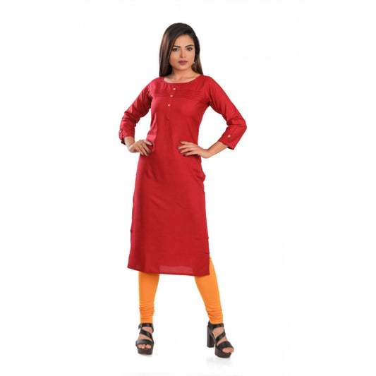 Women's Rayon Self Pattern Straight Kurti-Maroon