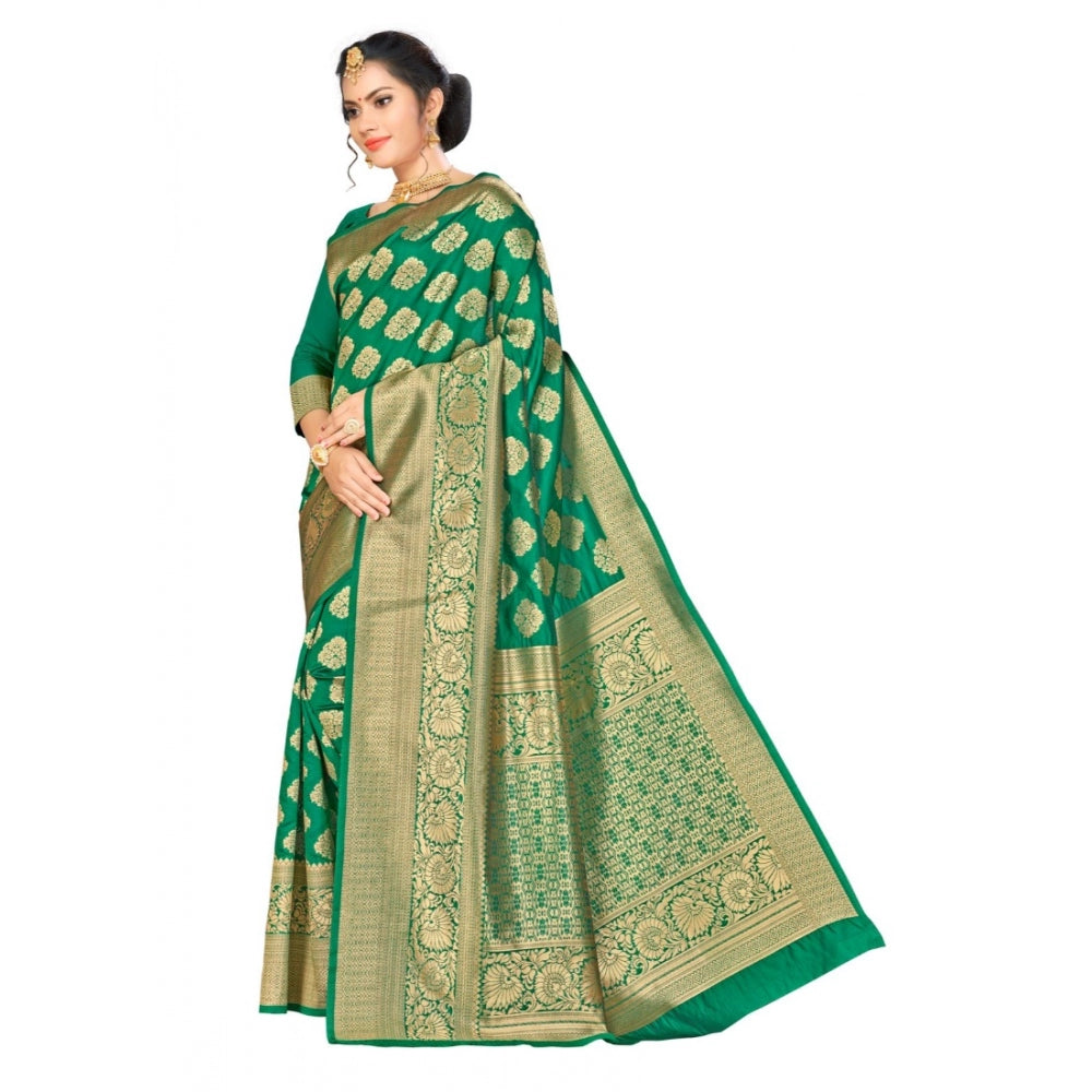 Women's Banarasi Silk Saree (Green, 5-6mtrs)