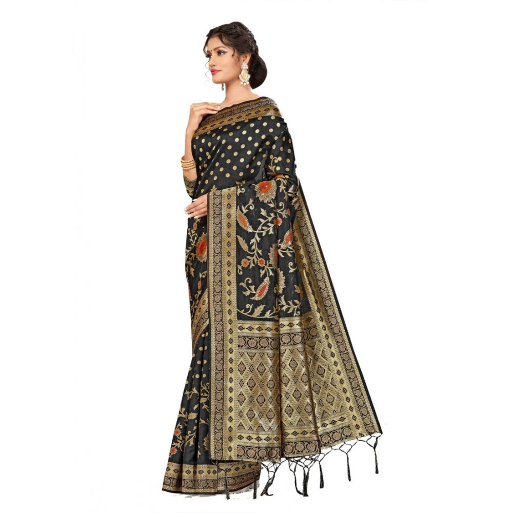 Women's Banarasi Silk Saree (Black, 5-6mtrs)