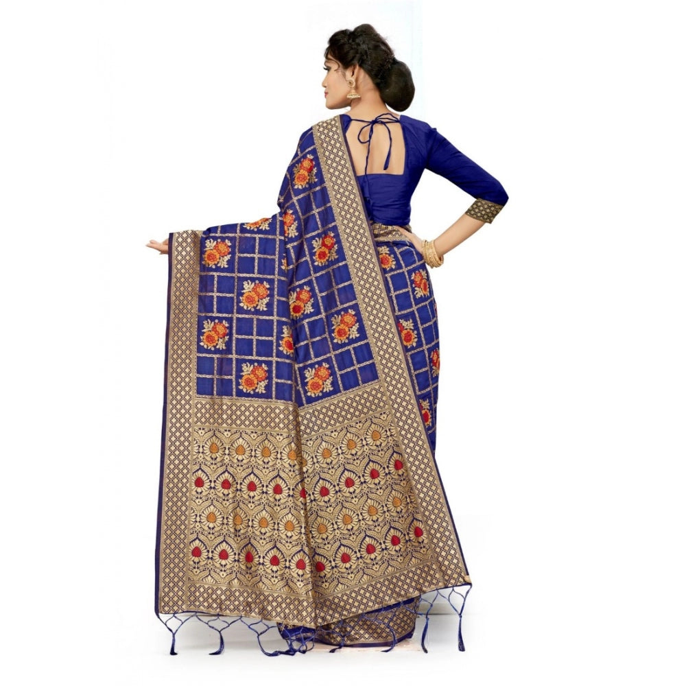 Women's Banarasi Silk Saree (Navy blue, 5-6mtrs)