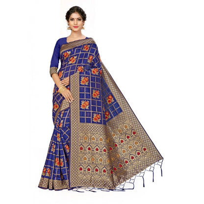 Women's Banarasi Silk Saree (Navy blue, 5-6mtrs)