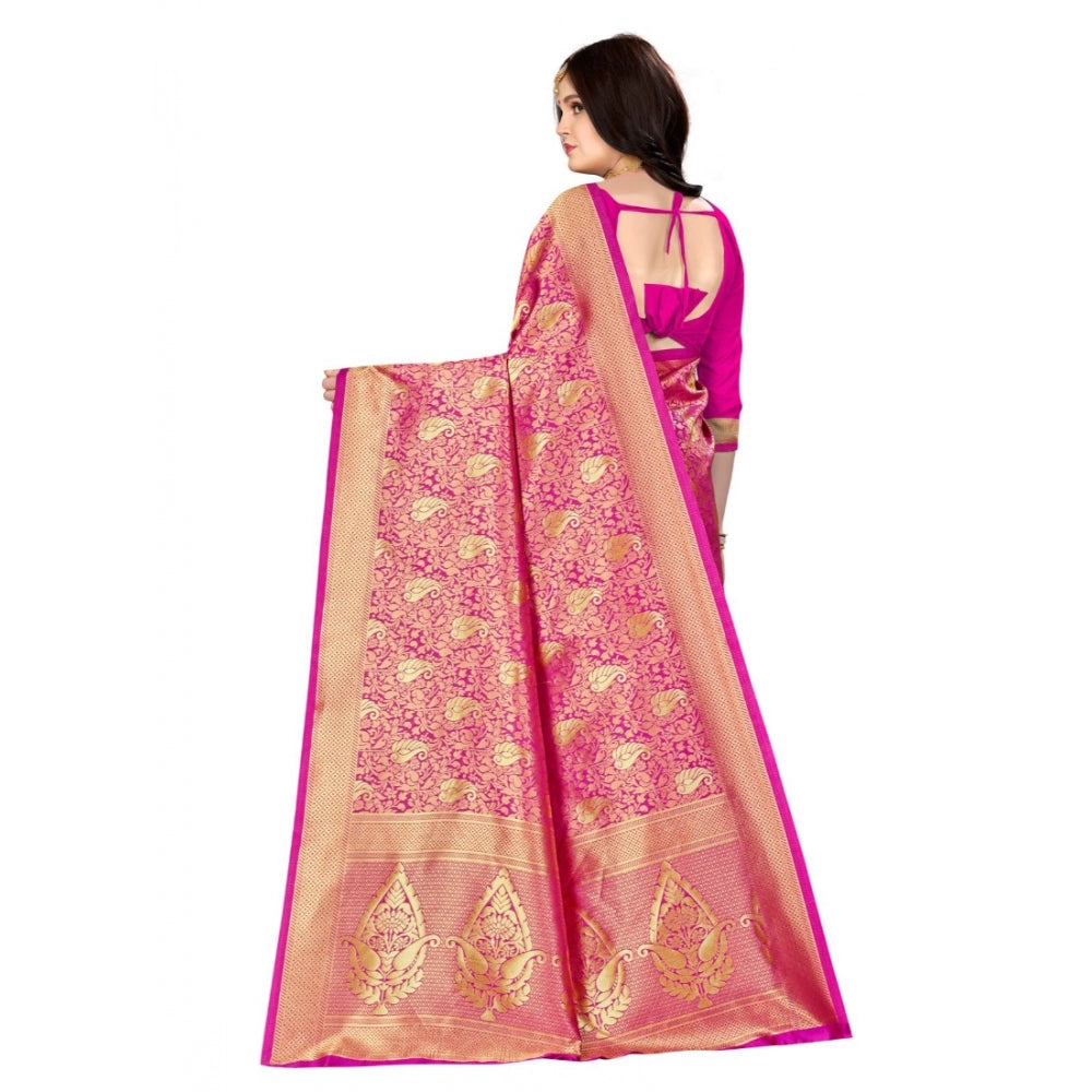 Women's Banarasi Silk Saree (Pink, 5-6mtrs)