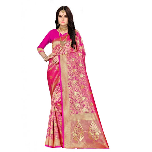 Women's Banarasi Silk Saree (Pink, 5-6mtrs)