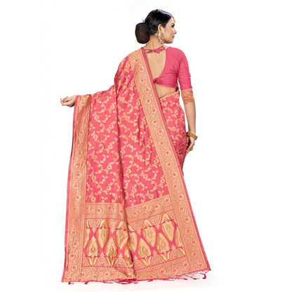 Women's Banarasi Silk Saree (Peach, 5-6mtrs)