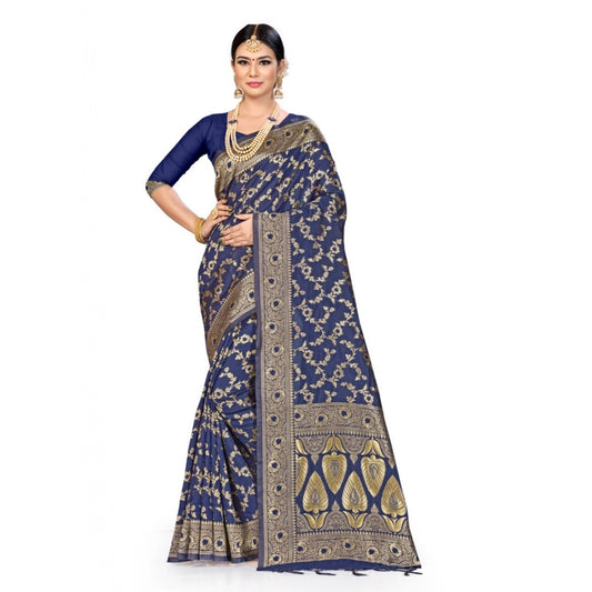 Women's Banarasi Silk Saree (Neavy blue, 5-6mtrs)