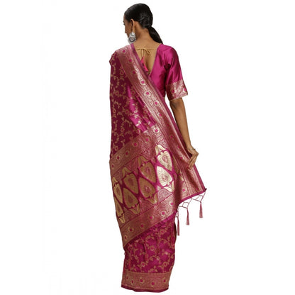 Women's Banarasi Silk Saree (Pink, 5-6mtrs)