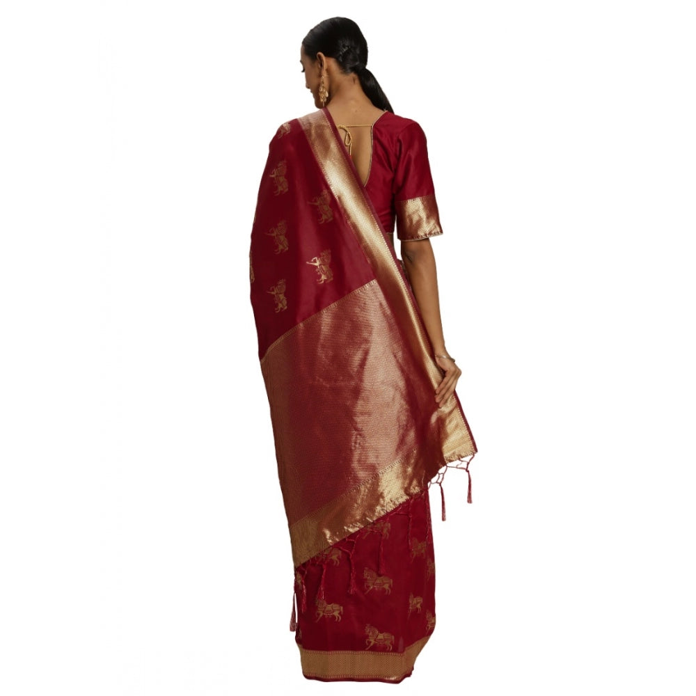 Women's Banarasi Silk Saree (Red, 5-6mtrs)