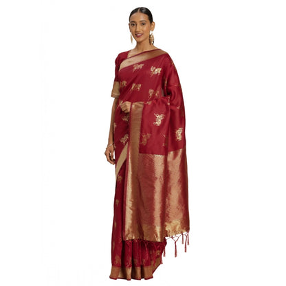 Women's Banarasi Silk Saree (Red, 5-6mtrs)