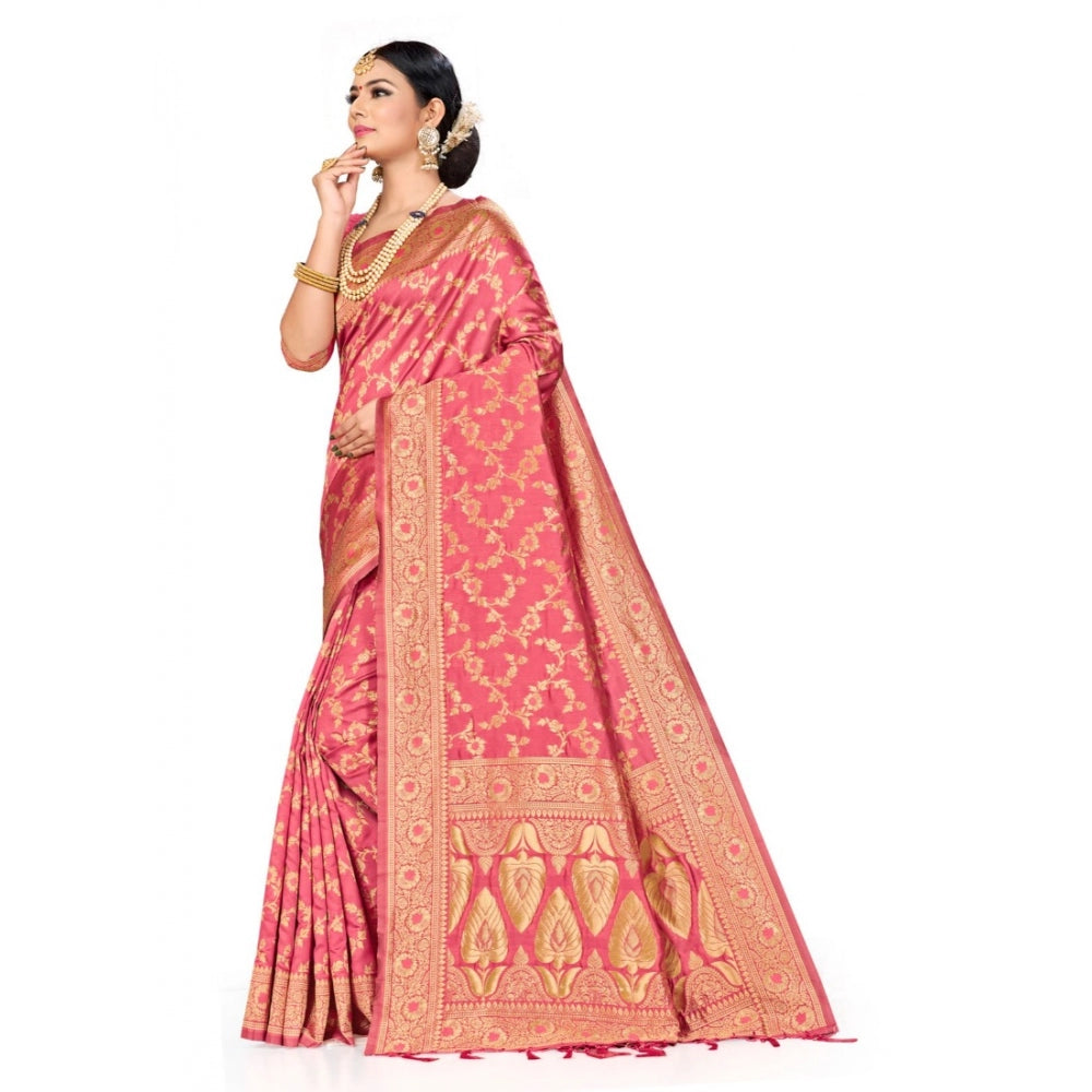 Women's Banarasi Silk Saree (Peach, 5-6mtrs)