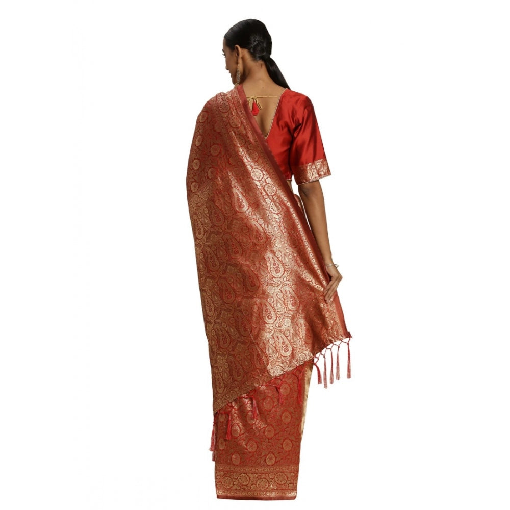 Women's Banarasi Silk Saree (Red, 5-6mtrs)