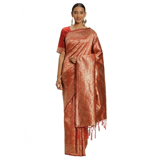 Women's Banarasi Silk Saree (Red, 5-6mtrs)