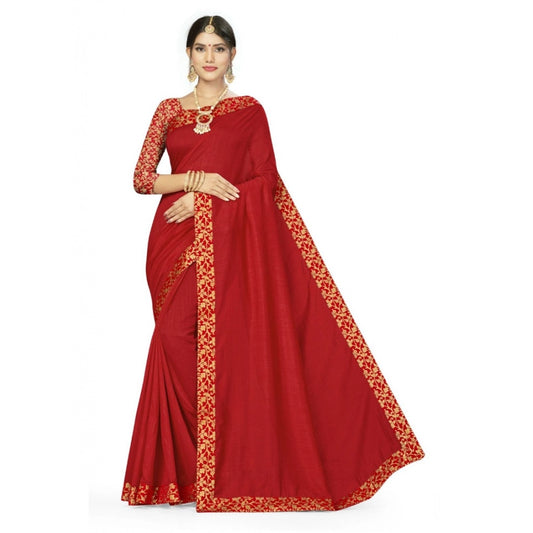 Women's Silk Blend Saree (Red, 5-6mtrs)