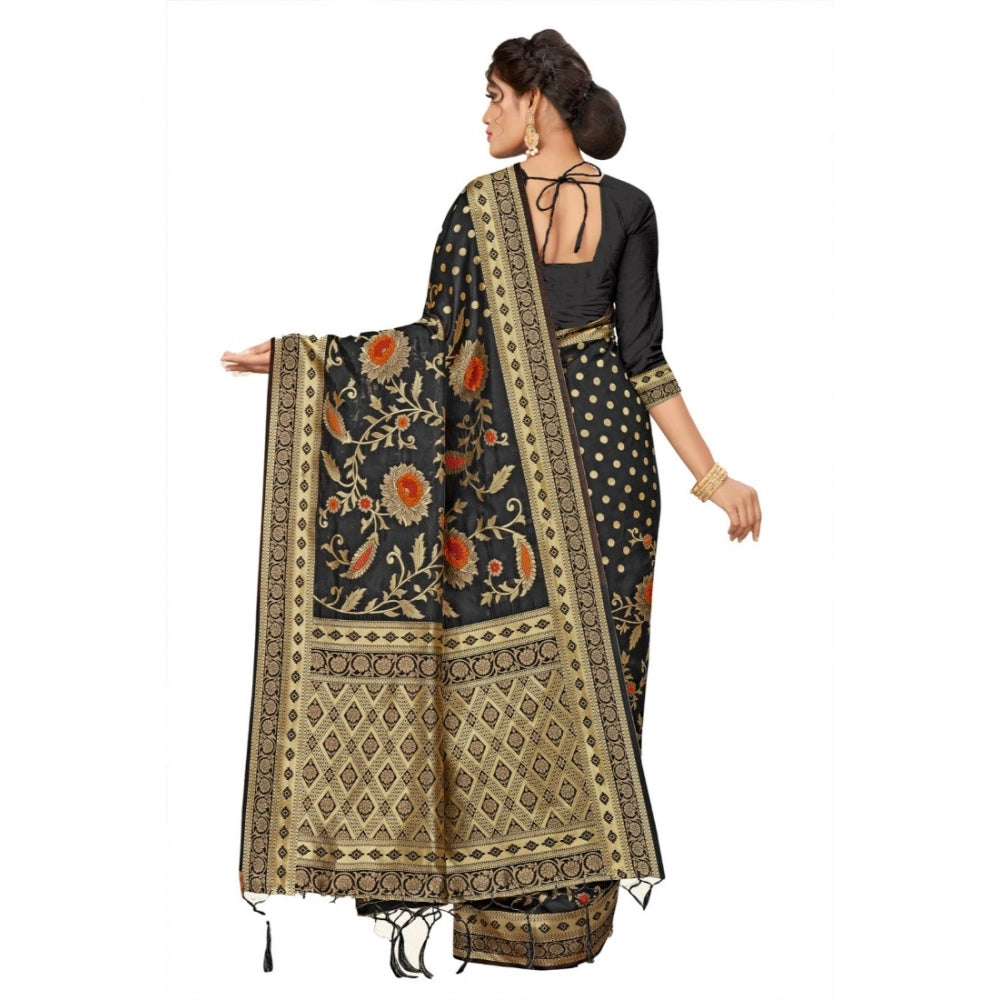 Women's Banarasi Silk Saree (Black, 5-6mtrs)