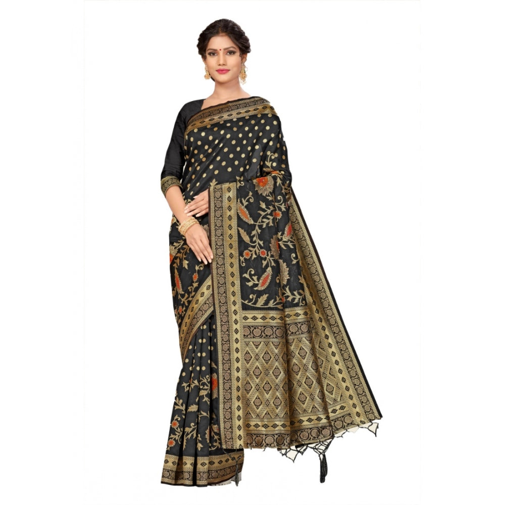 Women's Banarasi Silk Saree (Black, 5-6mtrs)