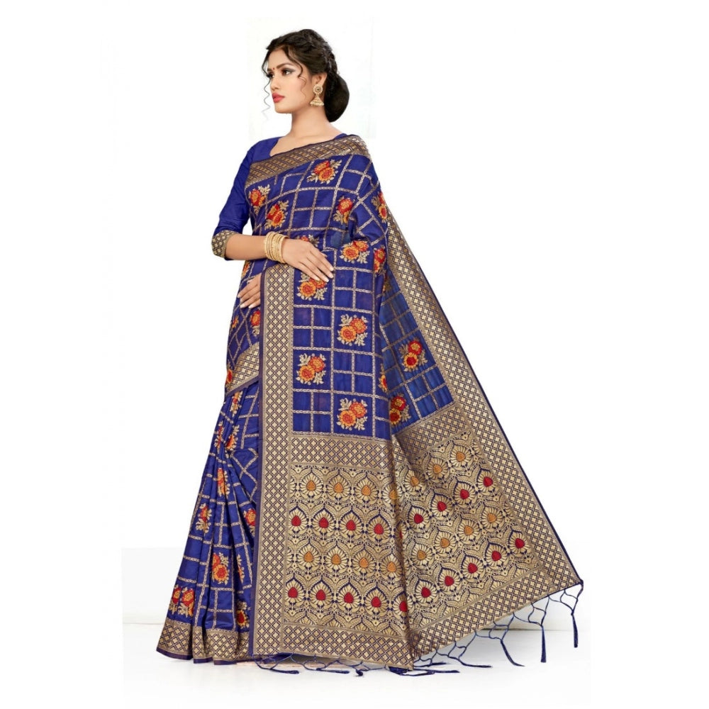 Women's Banarasi Silk Saree (Navy blue, 5-6mtrs)