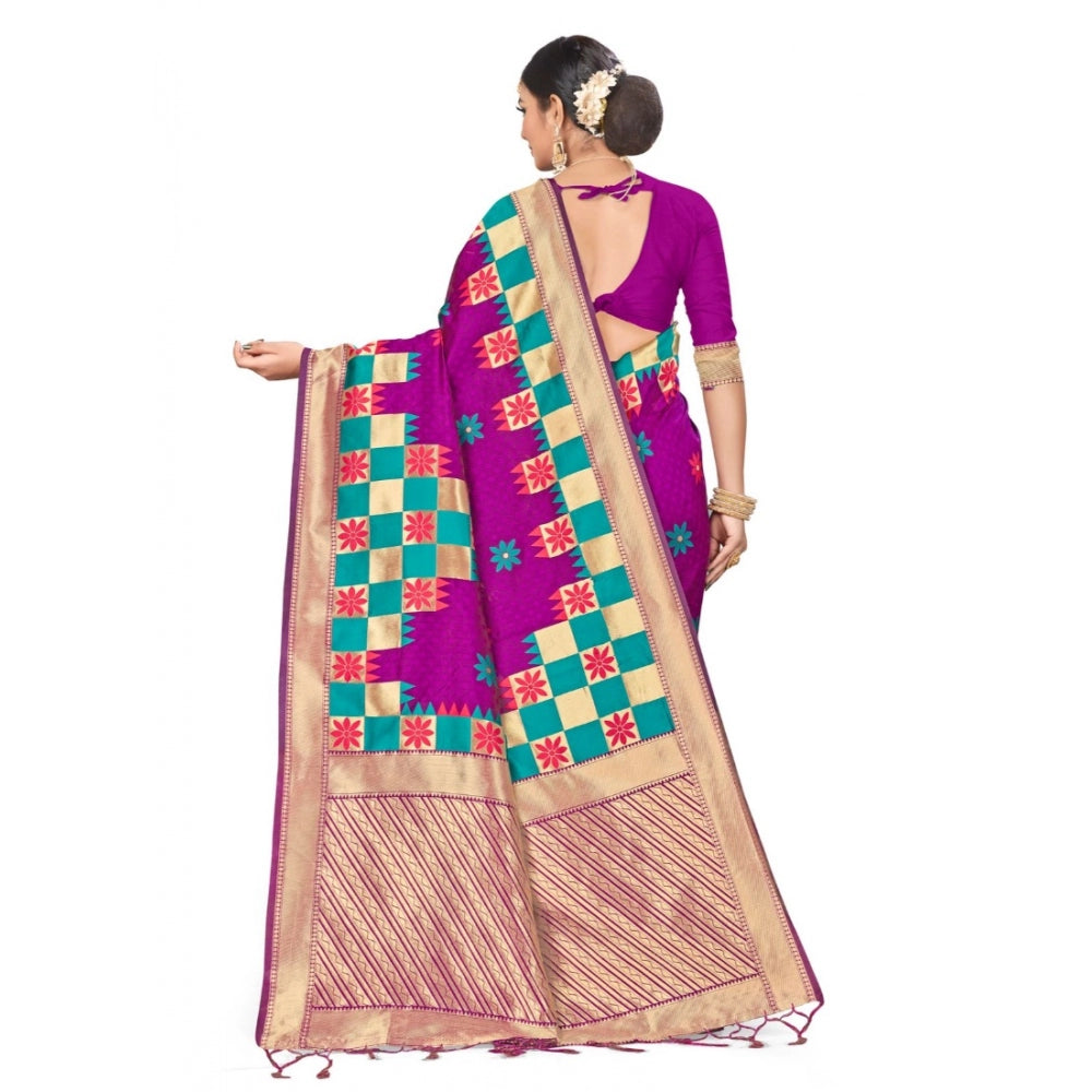 Women's Banarasi Silk Saree (Purple, 5-6mtrs)