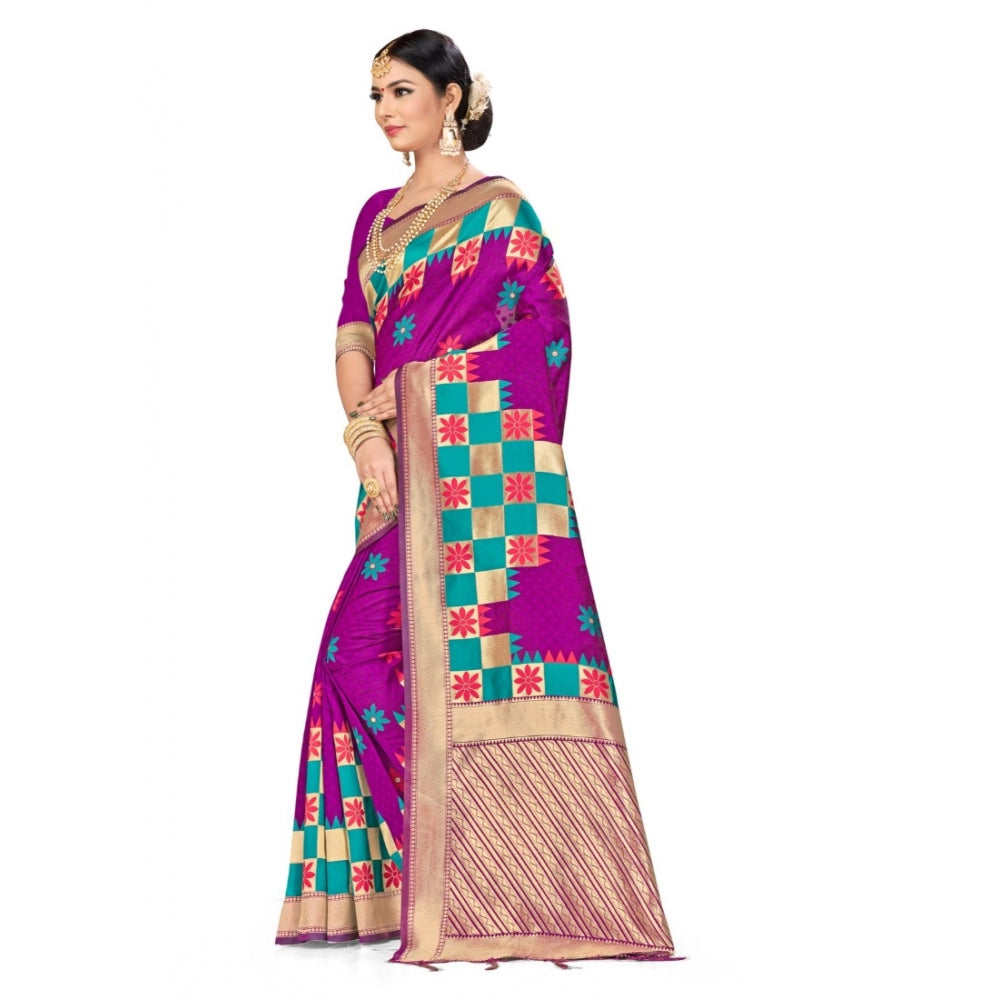 Women's Banarasi Silk Saree (Purple, 5-6mtrs)