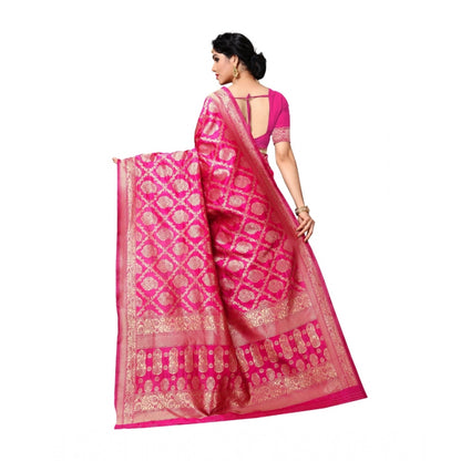 Women's Jacquard Silk Saree With Blouse (Pink,6-3 Mtrs)