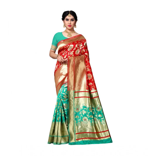 Women's Jacquard Silk Saree With Blouse (Green,6-3 Mtrs)