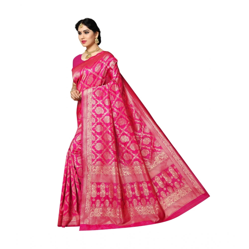 Women's Jacquard Silk Saree With Blouse (Pink,6-3 Mtrs)