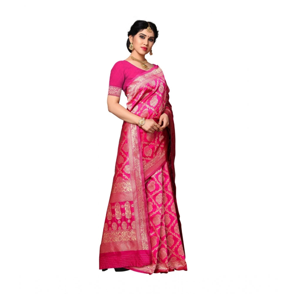 Women's Jacquard Silk Saree With Blouse (Pink,6-3 Mtrs)