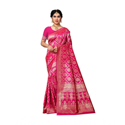 Women's Jacquard Silk Saree With Blouse (Pink,6-3 Mtrs)