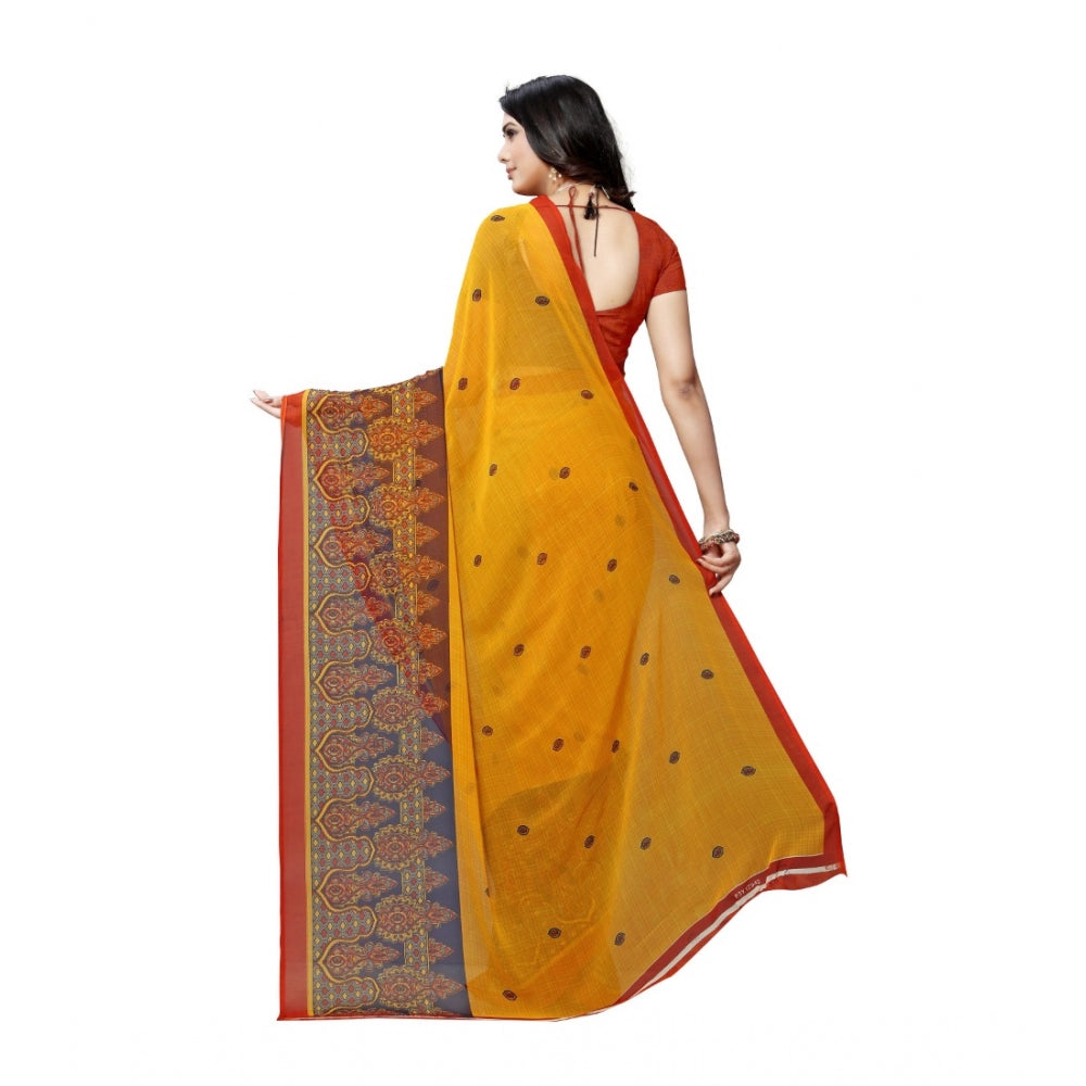 Women's Georgette Saree(Yellow,5-6 Mtrs)