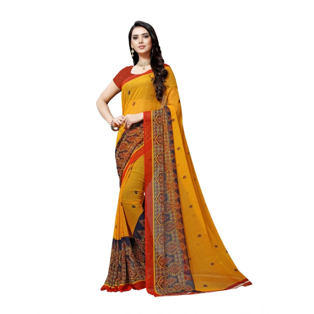 Women's Georgette Saree(Yellow,5-6 Mtrs)