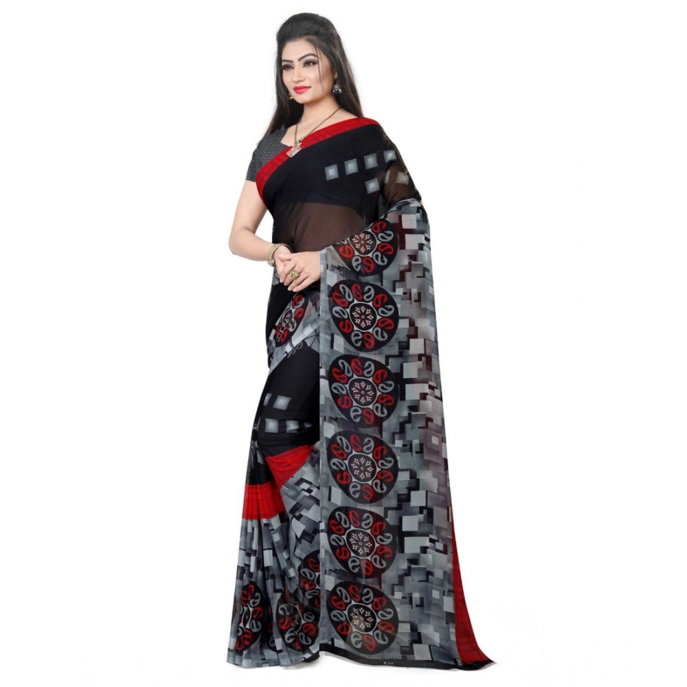 Women's Georgette Saree(Black,5-6 Mtrs)