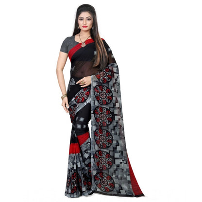 Women's Georgette Saree(Black,5-6 Mtrs)